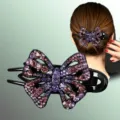 Pince à cheveux nœud en strass pour femme, accessoire brillant pour chignon. - Strass Violet