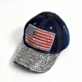 Casquette de baseball en jean avec drapeau américain en strass, bord complet brillant pour femme - Drapeau USA