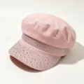 Stylish pink rhinestone newsboy cap for women, elegant flat top beret with sparkling crystals. - M (56-58cm) / Pink