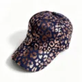 Metallic gold leopard print denim baseball cap, curved brim stylish sunshade hat for women. - Adjustable Adult Size / Dark Blue Rose Gold Leopard