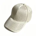 Detail view of the elegant satin baseball cap featuring vertical rhinestone stripes design. - Adult (Adjustable Circumference 58cm) / Beige