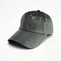 Closeup detail of a stunning black baseball cap fully embedded with sparkling gradient rhinestones. - Adult (Adjustable Circumference 58cm) / Silver Gradient Black