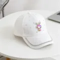 Witte honkbalpet met kristallen strass en schattig konijnornament voor casual buitenkleding. - Kinderen verstelbare hoofdomtrek 54cm / Wit
