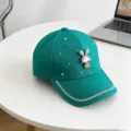 Groene strass honkbalpet voor kinderen schattig kristallen konijn ontwerp zonnescherm - Kinderen verstelbare hoofdomtrek 54cm / Groen