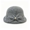 Grey wool blend cloche hat women winter vintage bow fisherman hat with sparkling rhinestone detail - M (56-58cm) / Gray