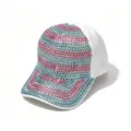 Gedetailleerde foto strass honkbalpet vrouwen, kleurrijke kristal zonnehoed. - Volwassene, Hoofdomtrek 58cm Verstelbaar / Wit (Roze en Hemelsblauw Strass-steentjes)
