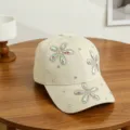 Leuke strass bloemen honkbalpet voor kinderen, casual beige zonneklep hoed voor buiten. - Verstelbaar 54cm (Kinderen) / Broken Wit