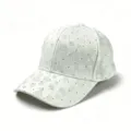 White rhinestone embroidered baseball cap, stylish floral pattern casual sun hat detail. - One Size(Adjustable) / White
