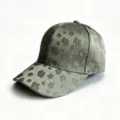 Detail view of stylish women baseball cap with floral embroidery and sparkly rhinestones. - One Size(Adjustable) / Gray
