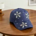 Strass bloem honkbalpet voor kinderen, schitterend kristal ontwerp, casual zonnekap. - Verstelbaar 54cm (Kinderen) / Blauw