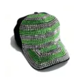 Sparkling green silver rhinestone baseball cap detail, stylish bling casual sun hat for women. - Adult, Hat Circumference 58cm Adjustable / Black (Transparent Green and Silver Rhinestones)