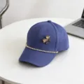 Kids blue baseball cap with sparkling crystal rhinestone bow and chain decoration for summer. - 54cm Adjustable / Blue