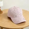 Pink baseball cap detail showing sparkling rhinestone stars and heart patterns on soft fabric. - Kids Style, Adjustable Head Circumference 54CM / Light Purple
