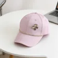 Rhinestone chain bow pink baseball cap detail view, cute fashion casual sun hat accessory. - 54cm Adjustable / Light Purple