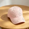 Roze honkbalpet met strass-steentjes voor kinderen, versierd met fonkelende sterren en harten. - Kinder Stijl, Verstelbare Hoofdomtrek 54CM / Roze