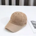 Hollow knitted baseball cap with rhinestone heart badge, breathable summer sunshade hat. - Adult Model, 54-59cm Adjustable / Coffee