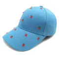 Light blue waffle baseball cap with rhinestone and cherry charms for women summer sun protection. - Cherry / Adult Adjustable / Teal