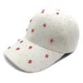 Cute strawberry mesh baseball cap with crystal studs, sweet summer sun hat for women. - Strawberry Decoration / Adult Adjustable / Off White