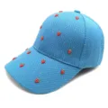 Blue waffle rhinestone strawberry baseball cap sweet summer sun protection cute duck tongue hat - Strawberry Decoration / Adult Adjustable / Teal