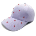 Purple mesh waffle baseball cap with rhinestones and cute 3D strawberries, summer sun hat. - Strawberry Decoration / Adult Adjustable / Light Purple