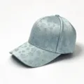 Elegant light blue rhinestone embroidered baseball cap, clover pattern detail close-up. - One Size(Adjustable) / Light Blue