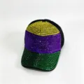 Vrouwen Mode Strass Honkbalpet Kleurblok Sprankelend Glanzende Zonnehoed Casual Stijl - Volwassene, Hoofdomtrek 58cm Verstelbaar / Zwart (Groen, Paars en Geel Strass-steentjes)