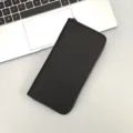Portafoglio lungo da uomo in tela nera con zip e scomparti multipli per carte d'affari. - Nero