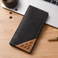 Portafoglio uomo lungo opaco retrò blocco di colore pelle PU con fessure per carte tasca. - Nero