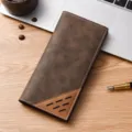 Portafoglio uomo lungo vintage marrone colore contrasto pelle PU porta carte affari - Caffè Scuro
