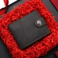 Portafoglio uomo nero corto retro porta carte elegante minimalista portamonete con bottone - Nero