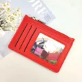 Portafoglio porta carte di credito rosso minimalista da donna con cerniera e tasche. - Rosso Brillante