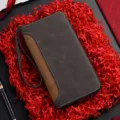 Portafoglio lungo uomo pochette con zip grigio scuro marrone texture opaca porta carte telefono - Grigio