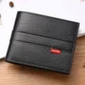Portafoglio corto uomo nero in pelle PU porta carte minimalista casual portamonete compatto - Nero