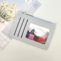 Portafoglio porta carte grigio da donna, sottile borsellino con zip e scomparti multipli per tessere. - Azzurro