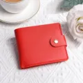 Portafoglio corto rosso donna pelle PU bottone automatico porta carte piccolo borsellino - Rosso