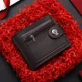 Portafoglio corto da uomo marrone compatto tasca monete fessure per carte pelle - Caffè Scuro