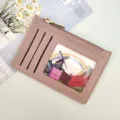Ultra-thin women coin card holder with zipper solid color portable compact credit card case. - Light Purple