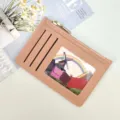Slim women coin card holder pink PU leather compact zipper wallet with multi card slots ID window. - Light Pink