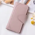 Women pink long wallet with clasp multiple card slots zipper closure stylish PU leather clutch bag - Light Purple