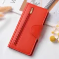 Portafoglio lungo rosso da donna con tasca con zip e bottone, elegante borsa in pelle semplice. - Rosso