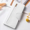 Custodia a portafoglio in pelle bianca per telefono con tasca con zip e chiusura magnetica. - Bianco