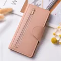 Portafoglio lungo rosa da donna con tasca con zip e chiusura magnetica per uso quotidiano. - Rosa
