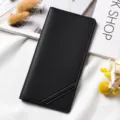 Portafoglio lungo nero da donna, borsa slim in pelle PU con scomparti per carte e chiusura. - Nero