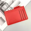Portacarte con cerniera in pelle PU rossa con più scomparti per carte e tasca portamonete. - Rosso