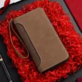 Portafoglio lungo uomo pochette con zip texture opaca multifunzione porta carte custodia telefono - Caffè Chiaro