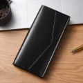 Portafoglio lungo nero da uomo, grande borsello in pelle PU con zip per uso quotidiano. - Nero