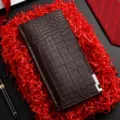 Heren lange portemonnee bruin krokodillenpatroon leer kaarthouder business clutch bag - Donkere Koffie