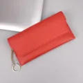 Portafoglio lungo donna rosso in pelle PU pochette unita bottone a pressione con anello chiave. - Rosso