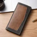 Portafoglio lungo da uomo in grigio scuro e marrone con scomparti per carte e stile elegante. - Nero