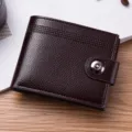 Portafoglio corto in pelle da uomo con bottone, porta carte marrone scuro vintage e borsellino. - Caffè Scuro
